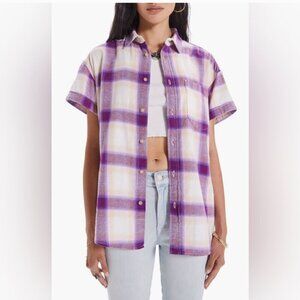 MOTHER Plaid Shirt Women Small 'Paying In Sand Short Sleeve Boho Western Rustic